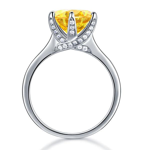 925 Sterling Silver Bridal Engagement Luxury Ring 3 Carat Yellow Canary Created
