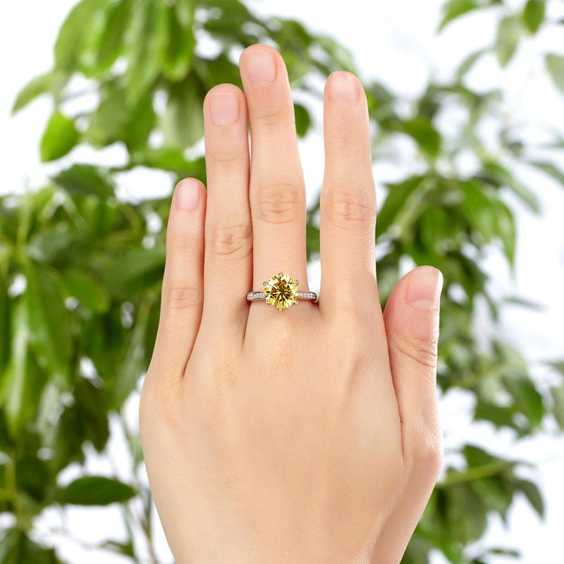 925 Sterling Silver Bridal Engagement Luxury Ring 3 Carat Yellow Canary Created