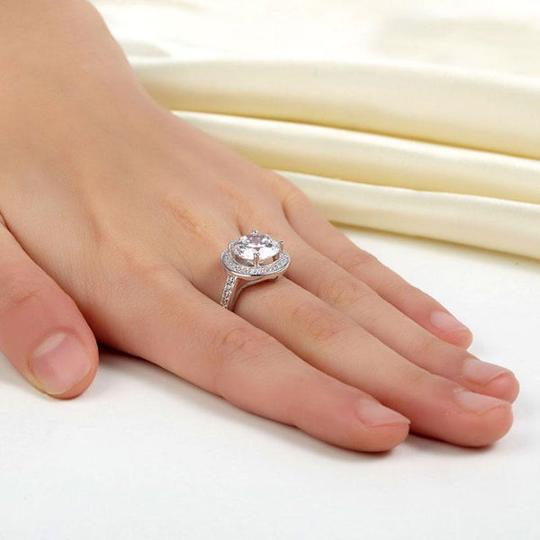 Luxury 925 Sterling Silver Wedding Anniversary Engagement Ring Halo 3.5 Ct Creat