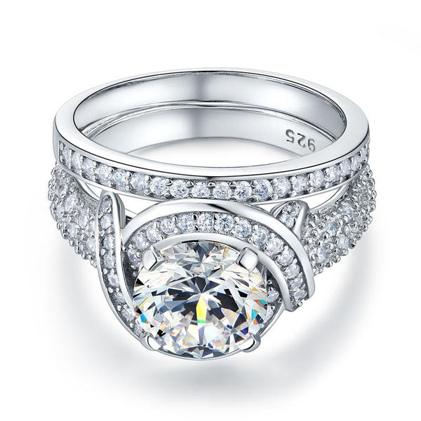 Luxury 925 Sterling Silver Wedding Anniversary Ring Set Vintage Created Diamond