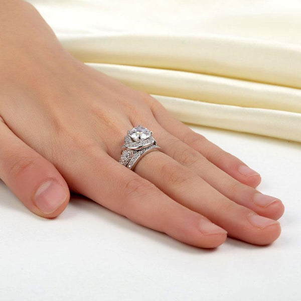 Luxury 925 Sterling Silver Wedding Anniversary Ring Set Vintage Created Diamond