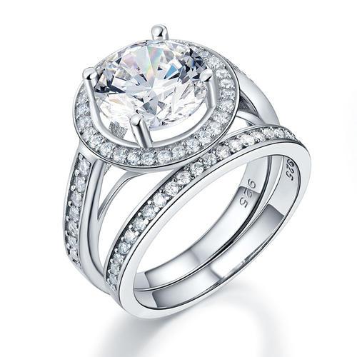 Luxury 925 Sterling Silver Promise Engagement Ring Set 3.5 Ct Vintage Created Di