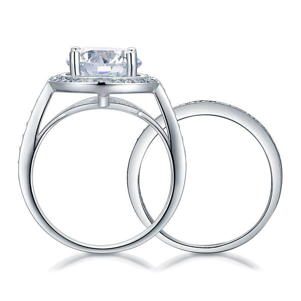 Luxury 925 Sterling Silver Promise Engagement Ring Set 3.5 Ct Vintage Created Di