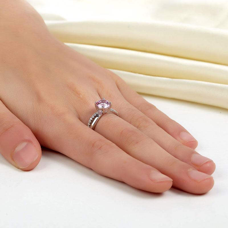 925 Sterling Silver Wedding Promise Anniversary Ring 1.25 Ct Fancy Pink Created