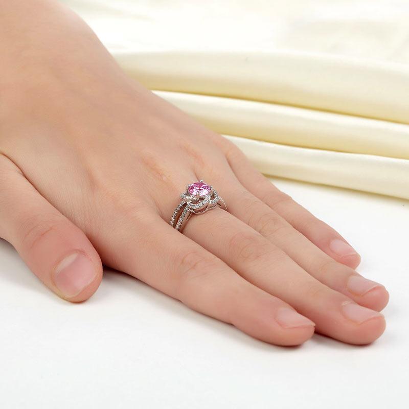 Floral 925 Sterling Silver Wedding Promise Anniversary Ring 1 Ct Fancy Pink Crea