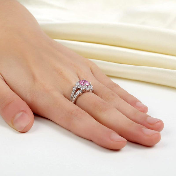 Art Deco Vintage style 925 Sterling Silver Wedding Ring 1.25 Ct Fancy Pink Creat