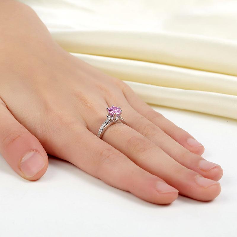 6 Claws 925 Sterling Silver Wedding Promise Anniversary Ring 1.25 Ct Fancy Pink