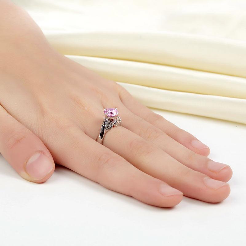 Flower 925 Sterling Silver Wedding Promise Anniversary Ring 1.25 Ct Fancy Pink C