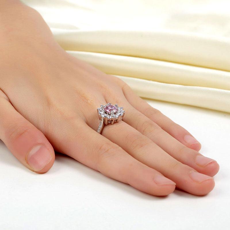 Snowflake 925 Sterling Silver Wedding Promise Anniversary Ring 1 Ct Fancy Pink C