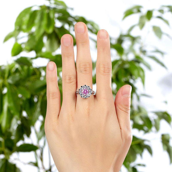 Snowflake 925 Sterling Silver Wedding Promise Anniversary Ring 1 Ct Fancy Pink C