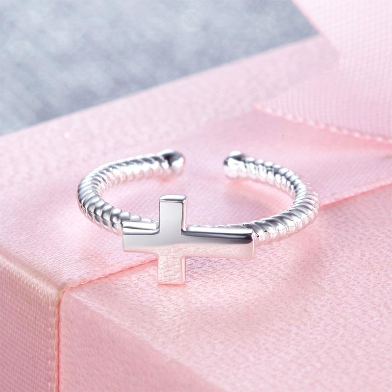 Kids Girls Cross Ring Solid 925 Sterling Silver Children Jewelry Adjustable XFR8