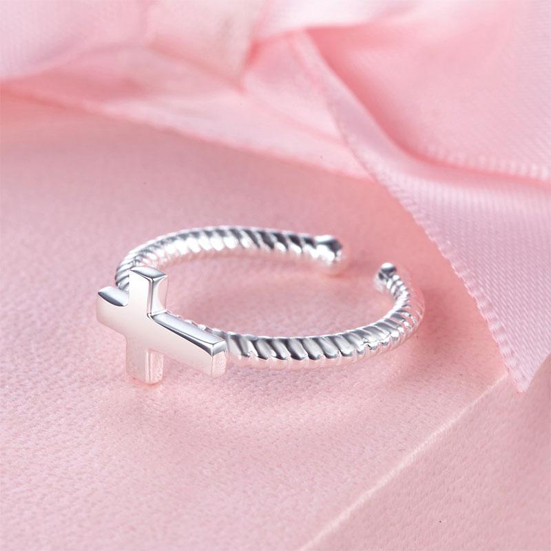 Kids Girls Cross Ring Solid 925 Sterling Silver Children Jewelry Adjustable XFR8
