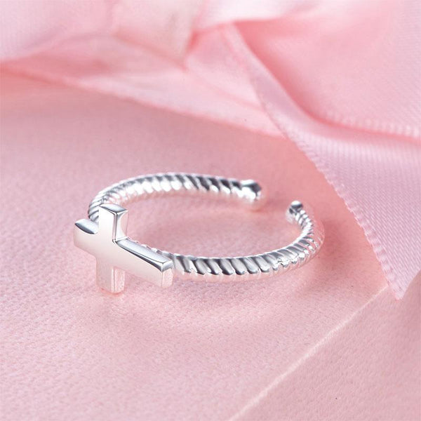 Kids Girls Cross Ring Solid 925 Sterling Silver Children Jewelry Adjustable XFR8