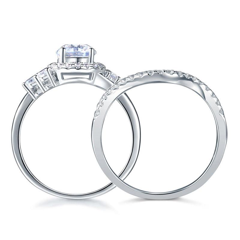 Solid 925 Sterling Silver Wedding Engagement Ring Set Anniversary Art Deco 1 Ct