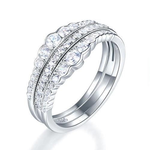 Solid 925 Sterling Silver Wedding Band Ring Set 3-Pieces Anniversary XFR8270