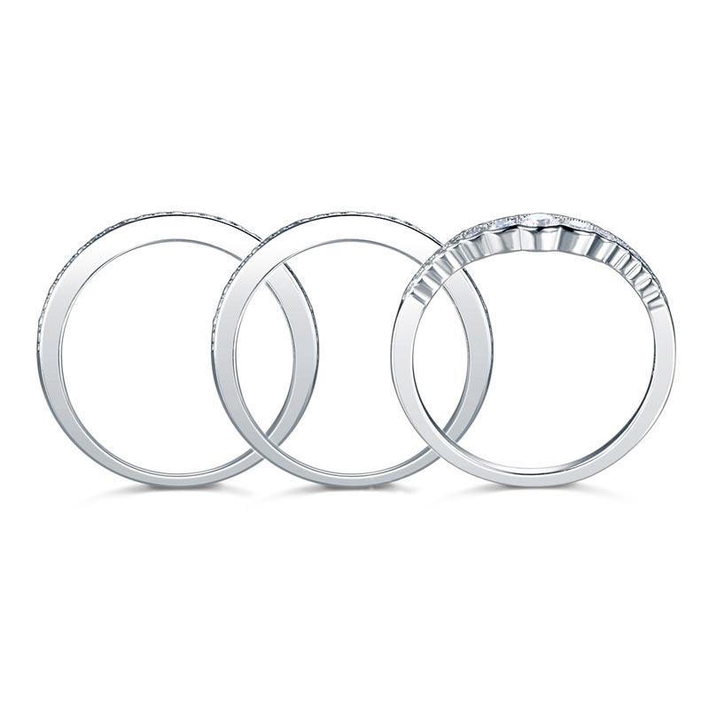 Solid 925 Sterling Silver Wedding Band Ring Set 3-Pieces Anniversary XFR8270