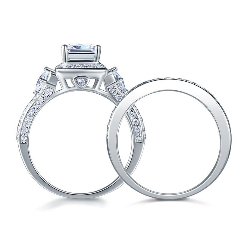 Princess Cut 925 Sterling Silver Wedding Engagement Ring Set Anniversary XFR8271