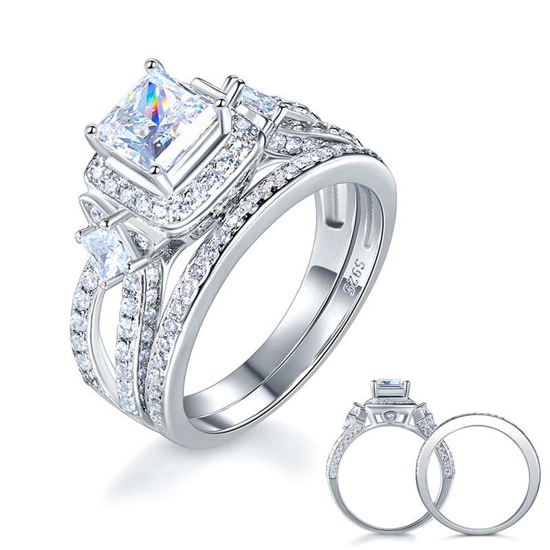 Princess Cut 925 Sterling Silver Wedding Engagement Ring Set Anniversary XFR8271