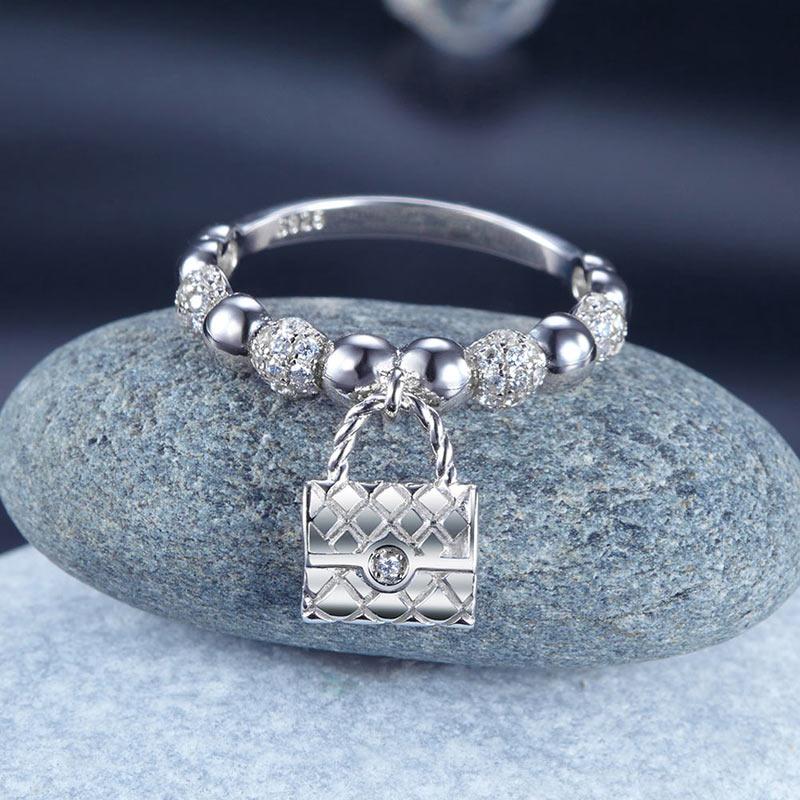 Solid 925 Sterling Silver Band Ring Dangle Purse New Style Design XFR8273