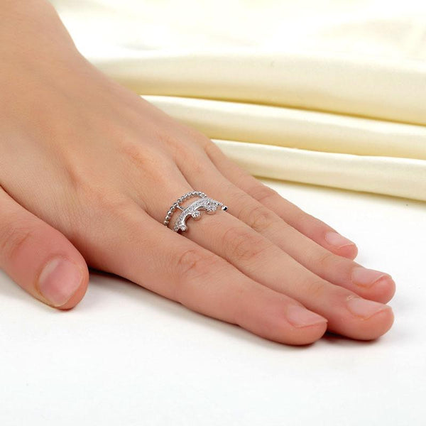 Solid 925 Sterling Silver Ring Crown Shape Created Diamond for Lady Trendy Styli