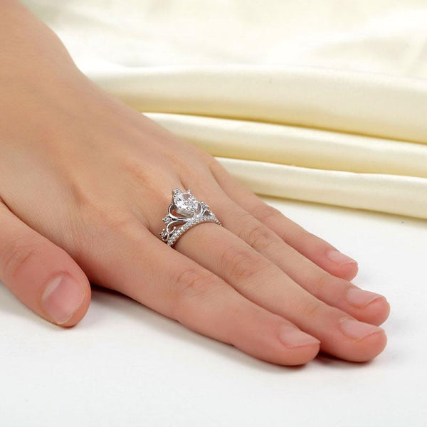 Solid 925 Sterling Silver Crown Ring 1 Carat Pear Cut for Lady Trendy Stylish Je