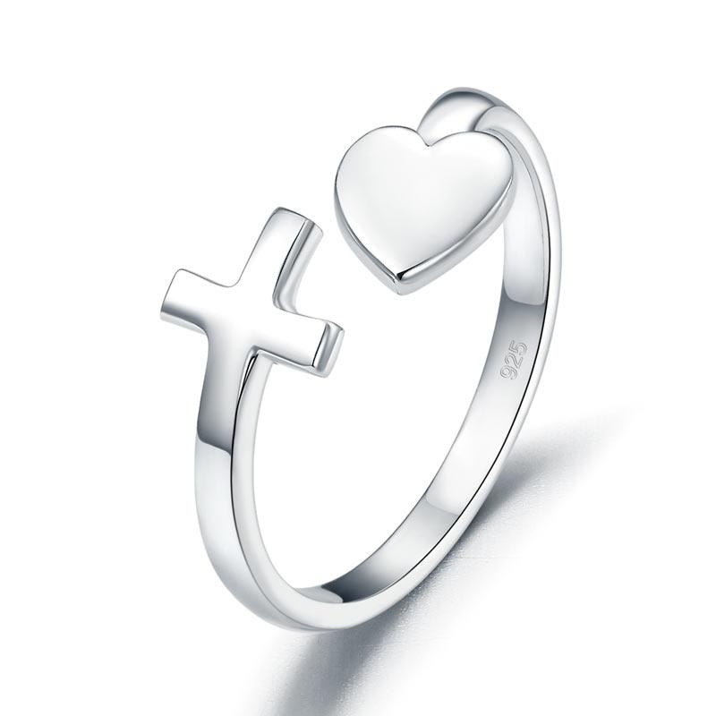 Plain Solid 925 Sterling Silver Ring Cross Heart for Lady Trendy Stylish XFR8287