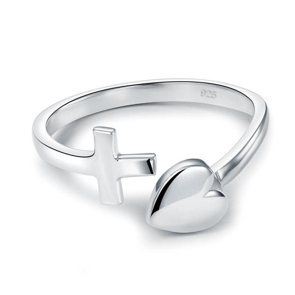 Plain Solid 925 Sterling Silver Ring Cross Heart for Lady Trendy Stylish XFR8287