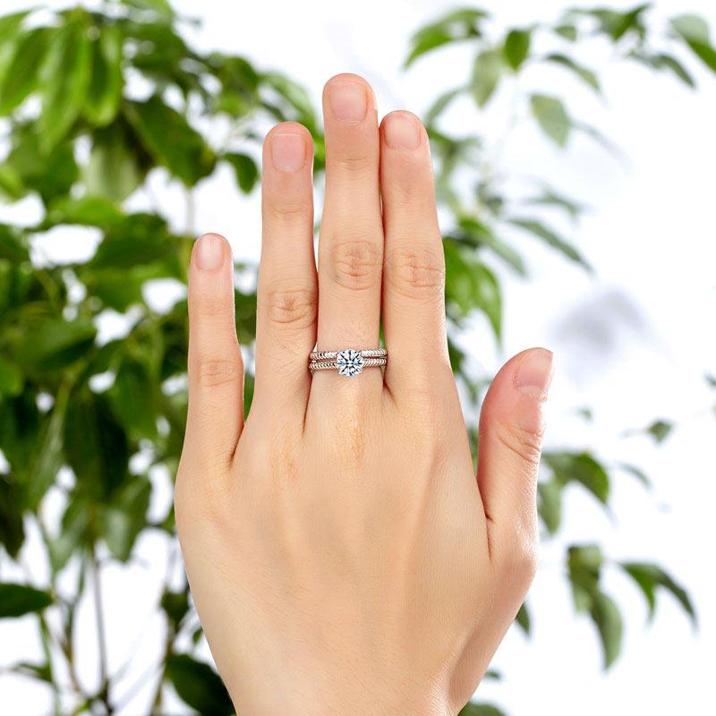 Promise Engagement 2-PC Solid Sterling 925 Silver Twist Solitaire Ring Set Brida