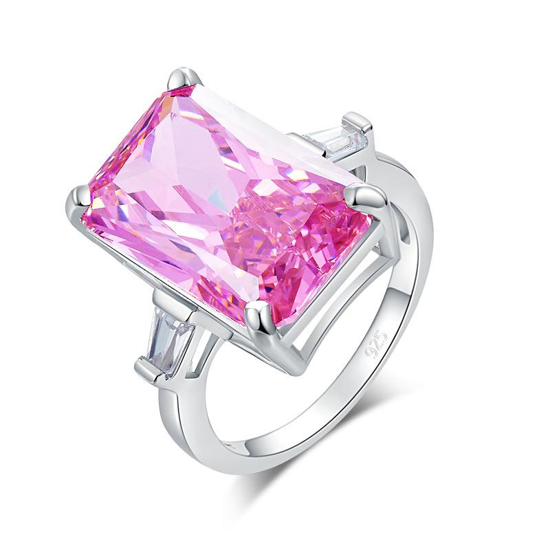 8.5 Carat Pink Created Diamante Stone Solid 925 Sterling Silver Ring Party Luxur