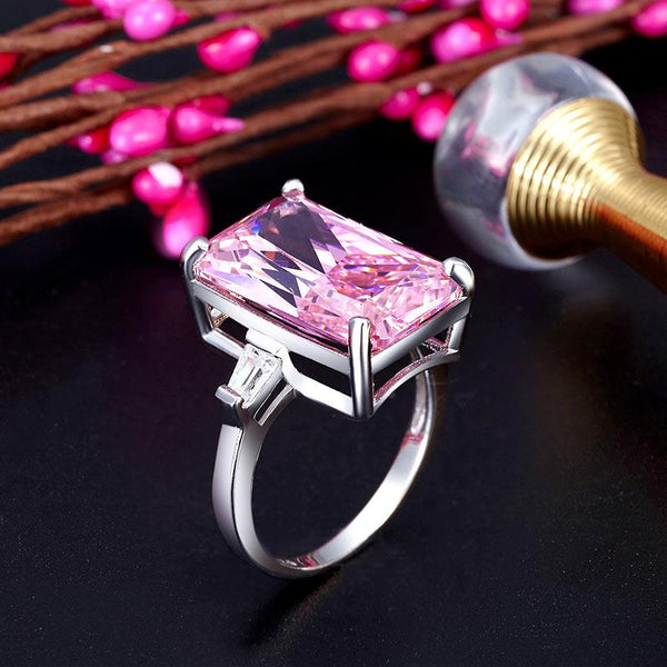 8.5 Carat Pink Created Diamante Stone Solid 925 Sterling Silver Ring Party Luxur