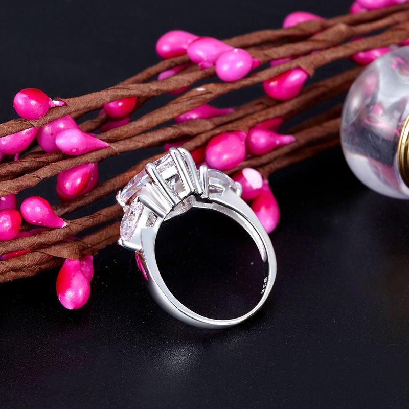 Pear Cut 4 Carat Solid 925 Sterling Silver Ring Three-Stone Pageant Luxury Jewel