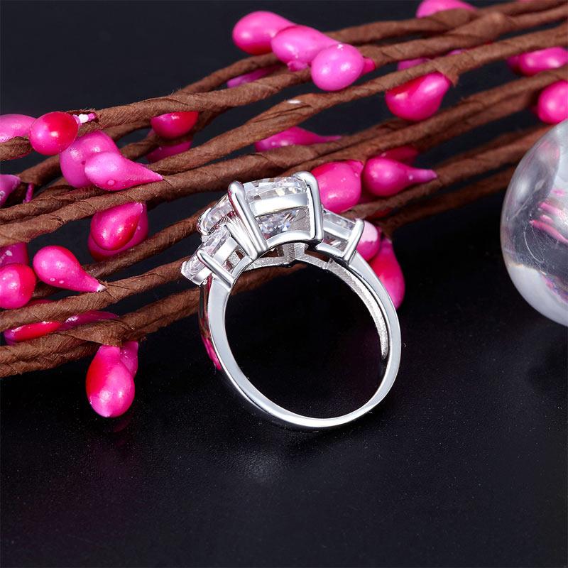 Cushion Cut 4 Carat Solid 925 Sterling Silver Ring Three-Stone Pageant Luxury Je