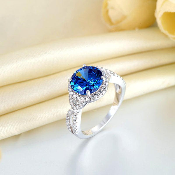 3 Carat Navy Blue Stone 925 Sterling Silver Wedding Engagement Luxury Ring Promi