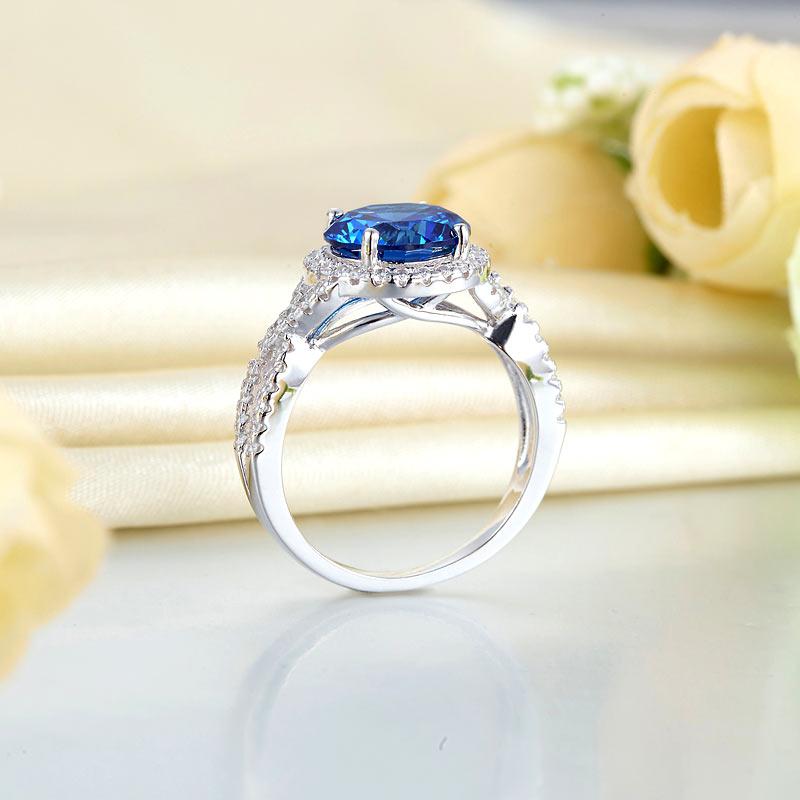 3 Carat Navy Blue Stone 925 Sterling Silver Wedding Engagement Luxury Ring Promi