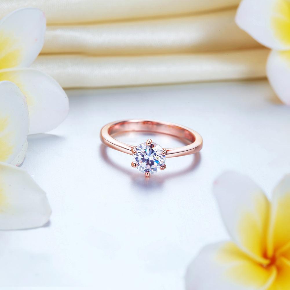 1 Carat 6 Claws Wedding Engagement Ring Solitaire Solid 925 Sterling Silver Rose