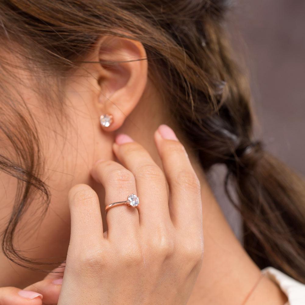 1 Carat 6 Claws Wedding Engagement Ring Solitaire Solid 925 Sterling Silver Rose