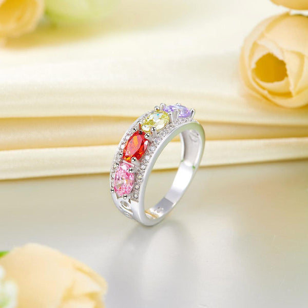 Wedding Band Multi-Color Stone Anniversary Solid 925 Sterling Silver Ring Jewelr