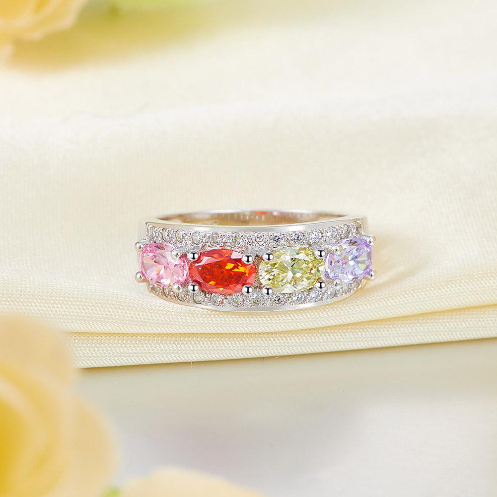 Wedding Band Multi-Color Stone Anniversary Solid 925 Sterling Silver Ring Jewelr