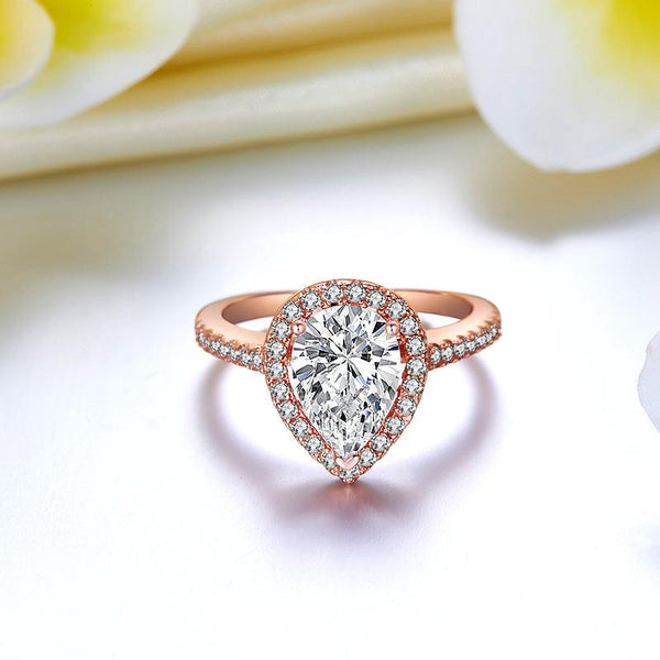 2 Ct Pear Cut Sterling 925 Silver Rose Gold Plated Ring Wedding Promise Engageme