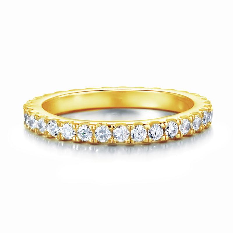 Eternity Ring Created Diamond Solid Sterling 925 Silver Yellow Gold Plated Weddi