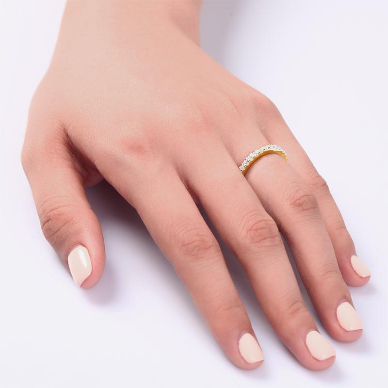Eternity Ring Created Diamond Solid Sterling 925 Silver Yellow Gold Plated Weddi