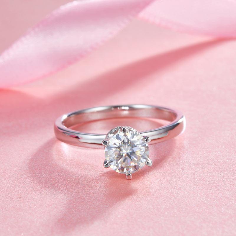 1 Carat Moissanite Diamond 6 Claws Engagement 925 Sterling Silver Ring MFR8340