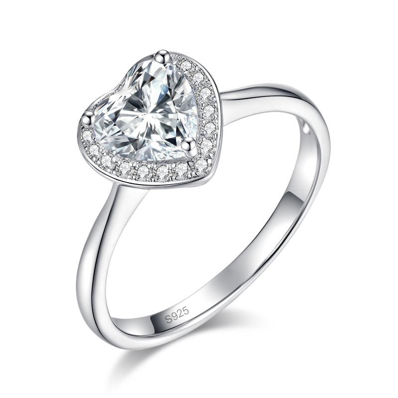 Heart Halo 1 Carat Moissanite Diamond Ring Engagement 925 Sterling Silver MFR834