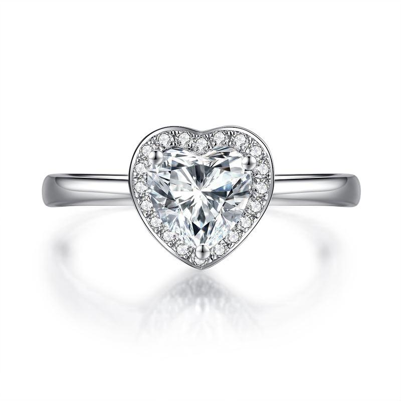 Heart Halo 1 Carat Moissanite Diamond Ring Engagement 925 Sterling Silver MFR834
