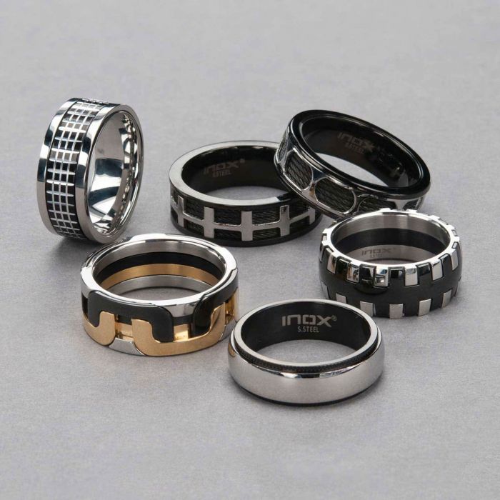 Grid Pattern Spinner Polished Ring