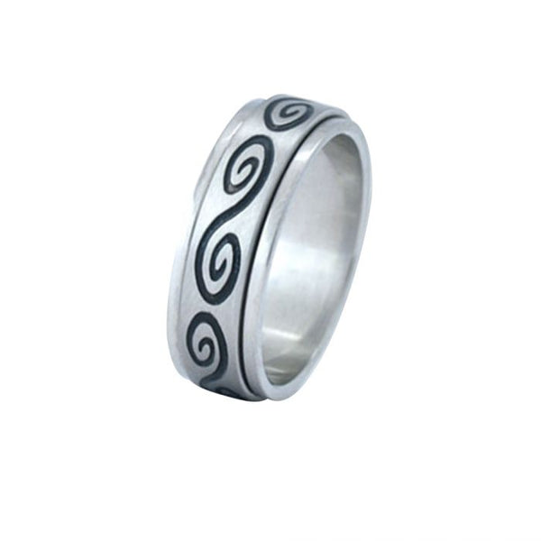 Stainless Steel Black Tribal Design Ring Band