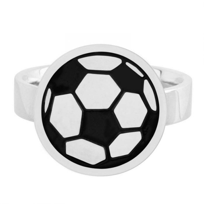 Steel Ring With A Colorful Soccer Ball Mounted On Top Of The Band