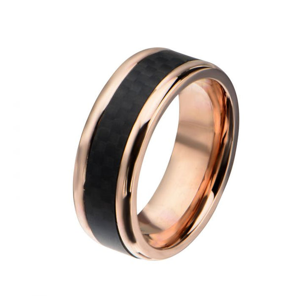 Rose Gold Plated with Center Solid Carbon Fiber Ring