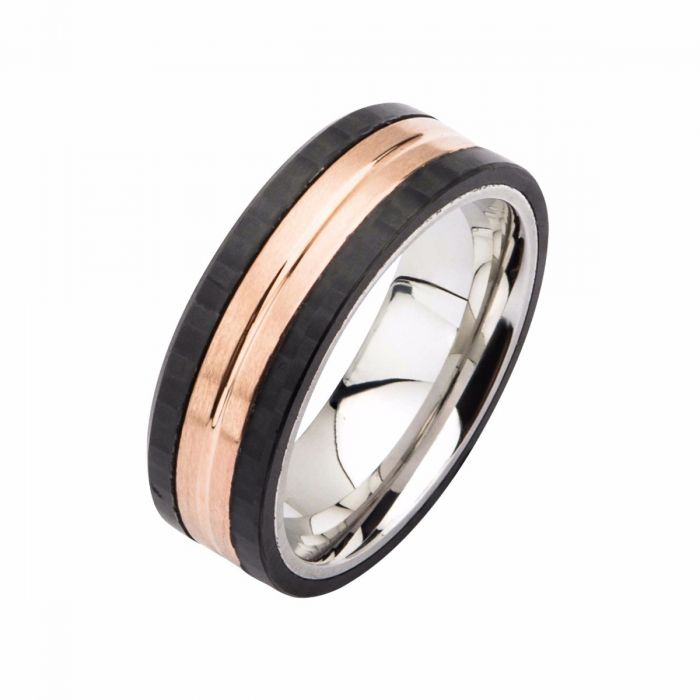 Rose Gold, Carbon Fiber & Steel Ring