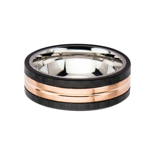 Rose Gold, Carbon Fiber & Steel Ring